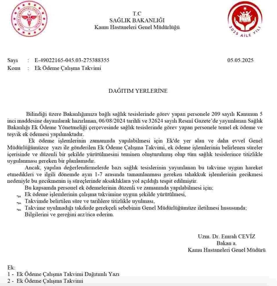 Sağlık Bakanlığı kamu hastanelerine yazı gönderip, 'Ek Ödemelerin Gecikmemesi' konusunda uyarıda bulundu. Hekimsen konu hakkında açıklama yaptı. 